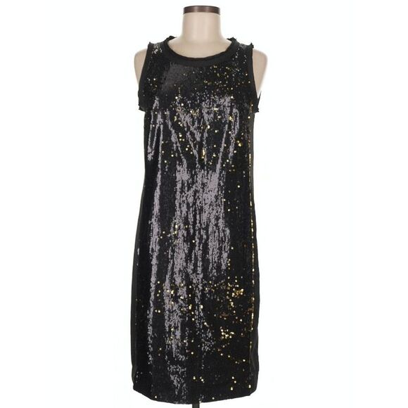 Michael Kors Black Gold Sequin Shift Dress Women’s Size 8 - Picture 1 of 7